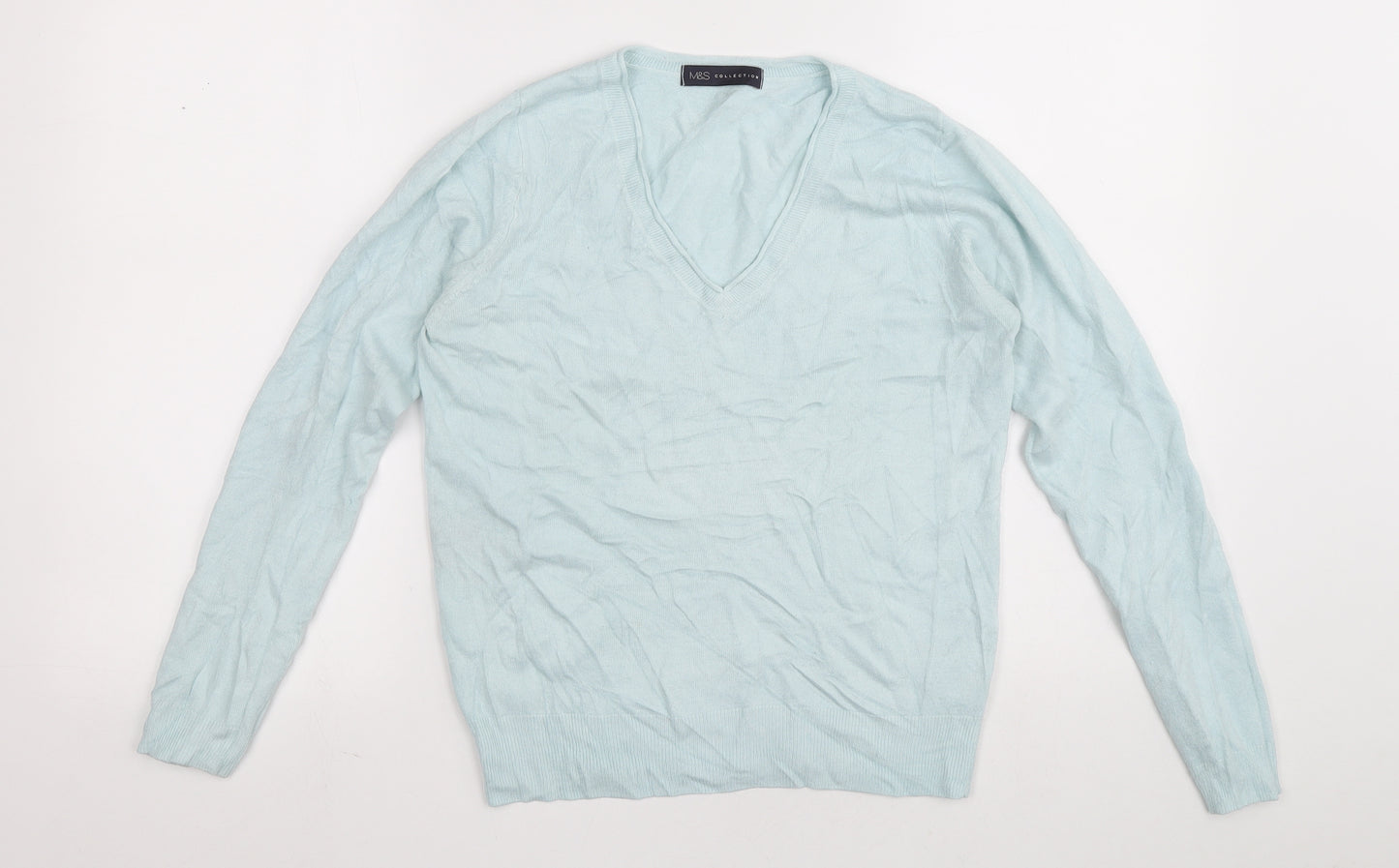 Marks and Spencer Womens Blue V-Neck Acrylic Pullover Jumper Size 8