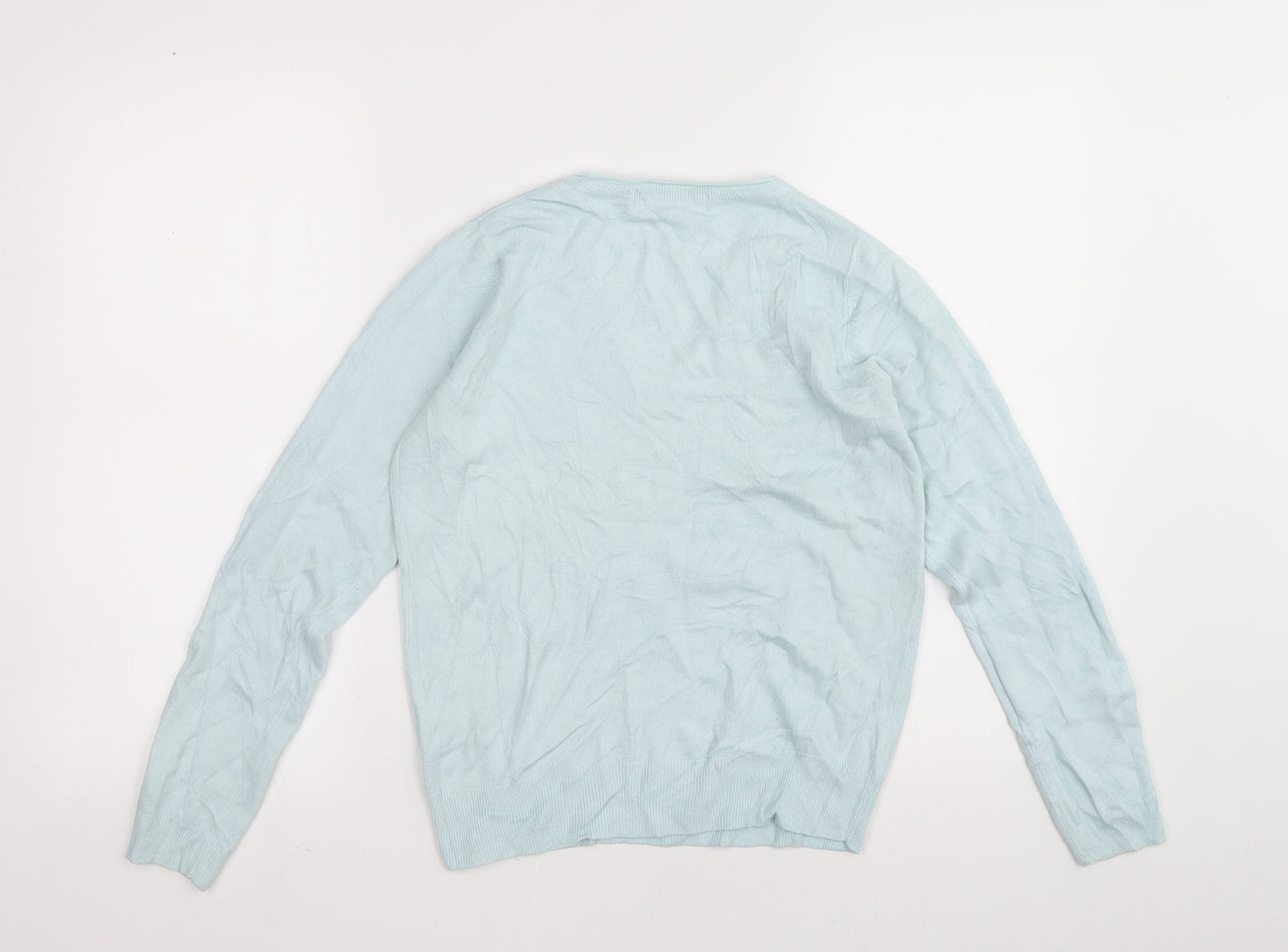 Marks and Spencer Womens Blue V-Neck Acrylic Pullover Jumper Size 8