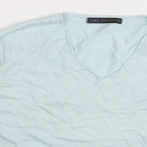 Marks and Spencer Womens Blue V-Neck Acrylic Pullover Jumper Size 8
