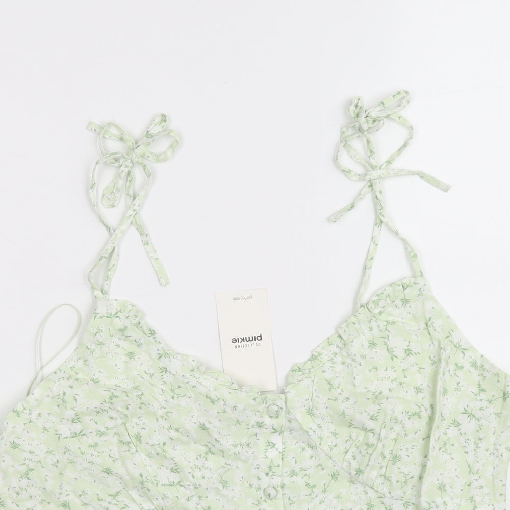 Pimkie Womens Green Floral Viscose Basic Tank Size M Sweetheart