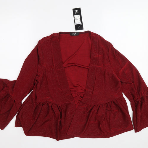 I-X London Womens Red V-Neck Polyester Cardigan Jumper Size 12
