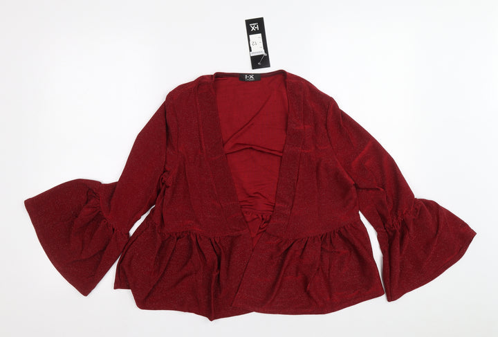 I-X London Womens Red V-Neck Polyester Cardigan Jumper Size 12