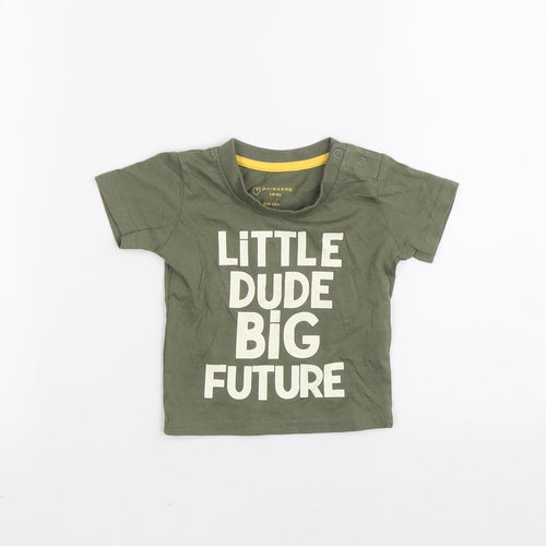 Primark Green Cotton Basic T-Shirt Size 0-3 Months Round Neck Pullover - Little dude big future