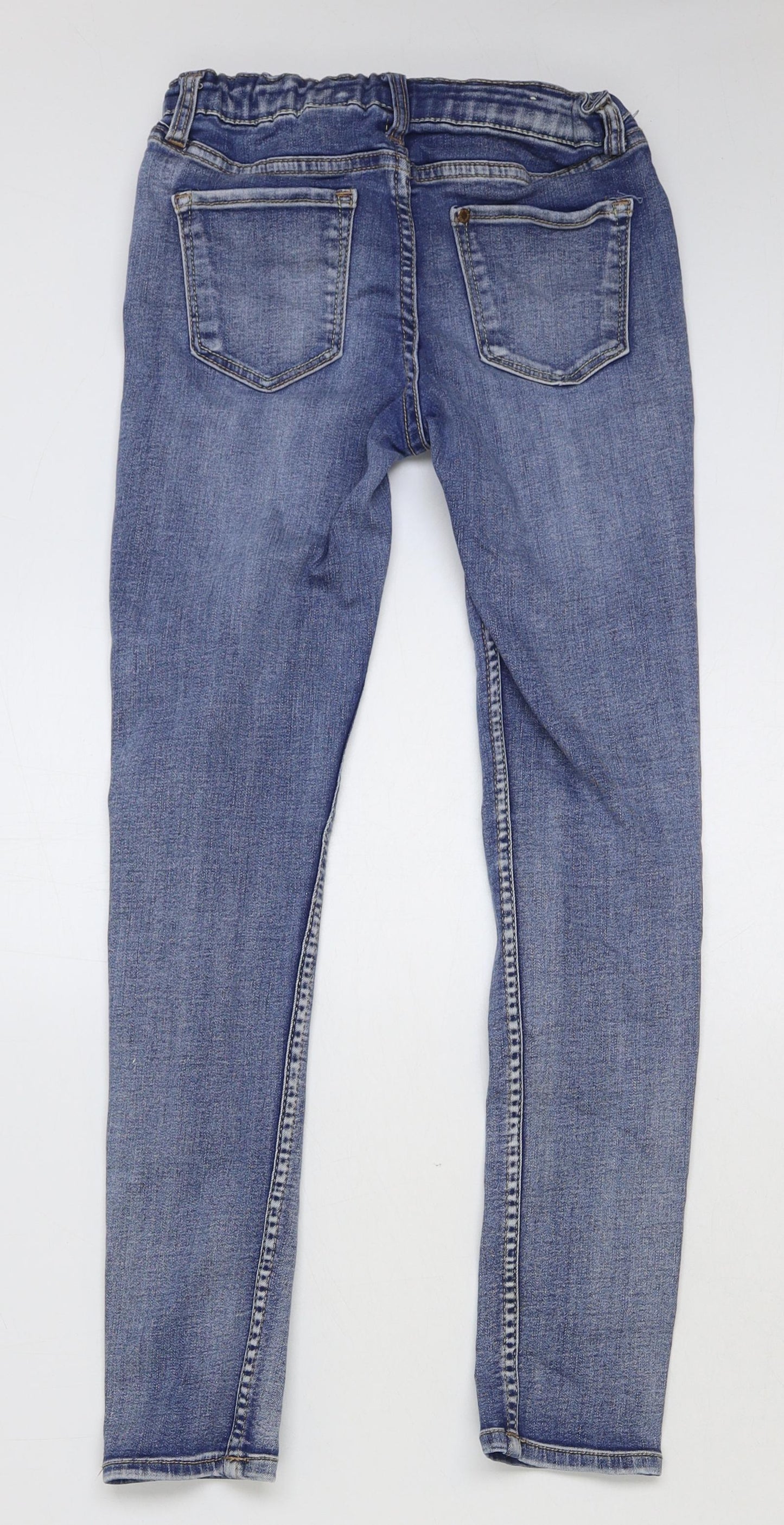 H&M Girls Blue Cotton Skinny Jeans Size 12-13 Years Regular Button - Distressed
