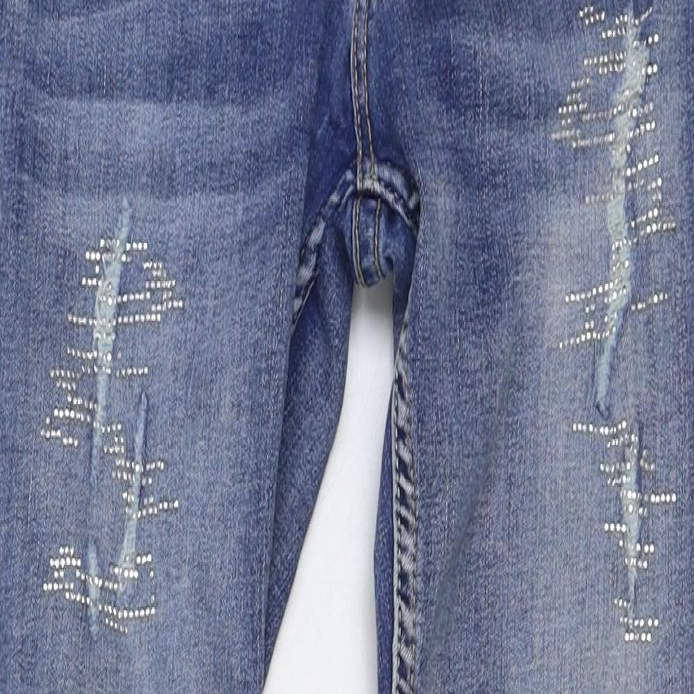 H&M Girls Blue Cotton Skinny Jeans Size 12-13 Years Regular Button - Distressed