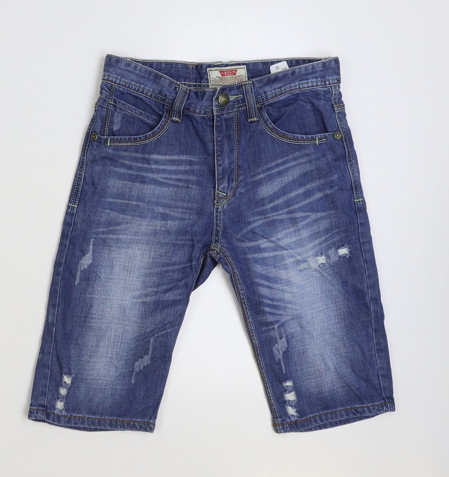 Signature by Levi Strauss & Co. Mens Blue Cotton Bermuda Shorts Size 29 in L14 in Regular Button - Distressed
