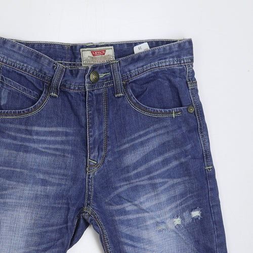 Signature by Levi Strauss & Co. Mens Blue Cotton Bermuda Shorts Size 29 in L14 in Regular Button - Distressed