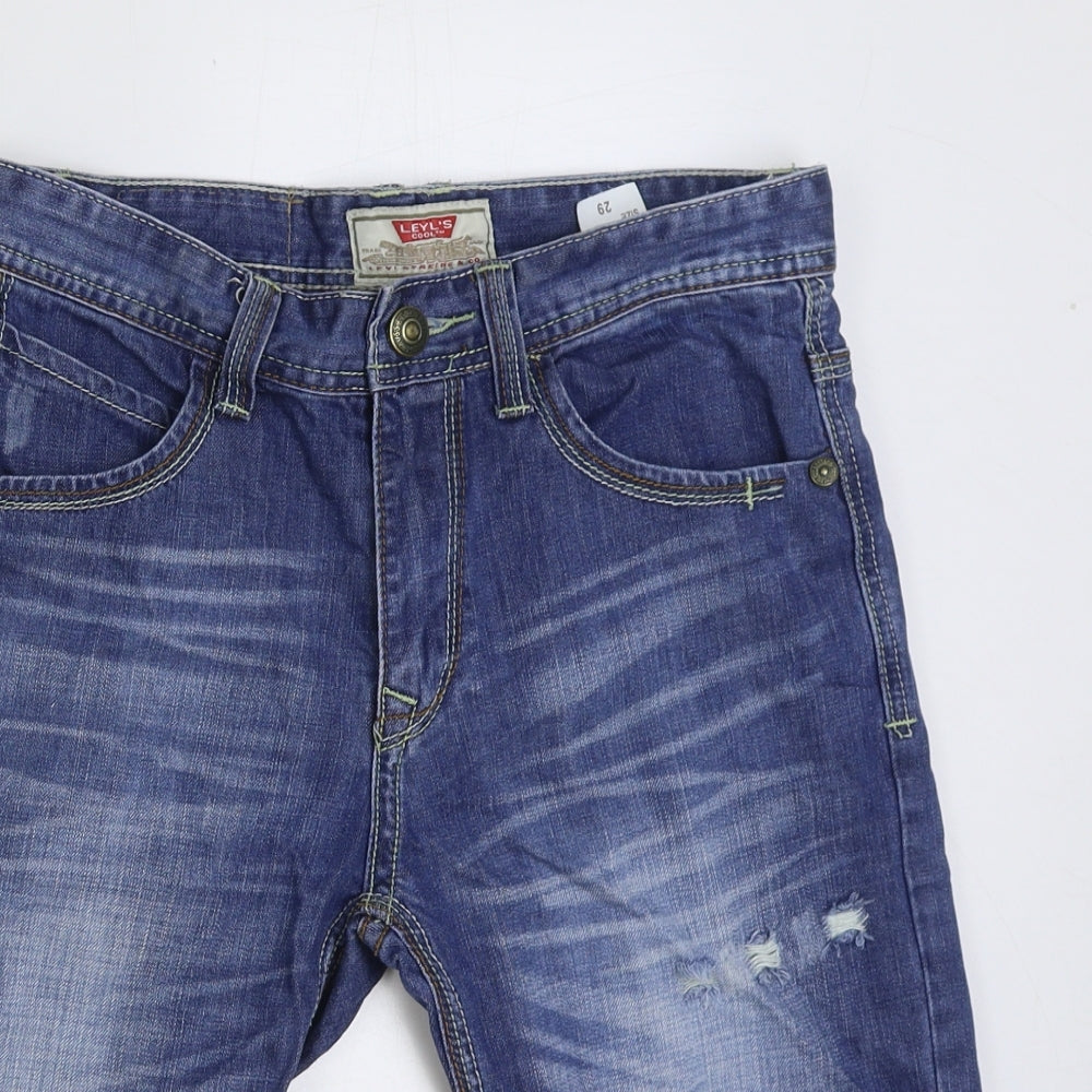 Signature by Levi Strauss & Co. Mens Blue Cotton Bermuda Shorts Size 29 in L14 in Regular Button - Distressed
