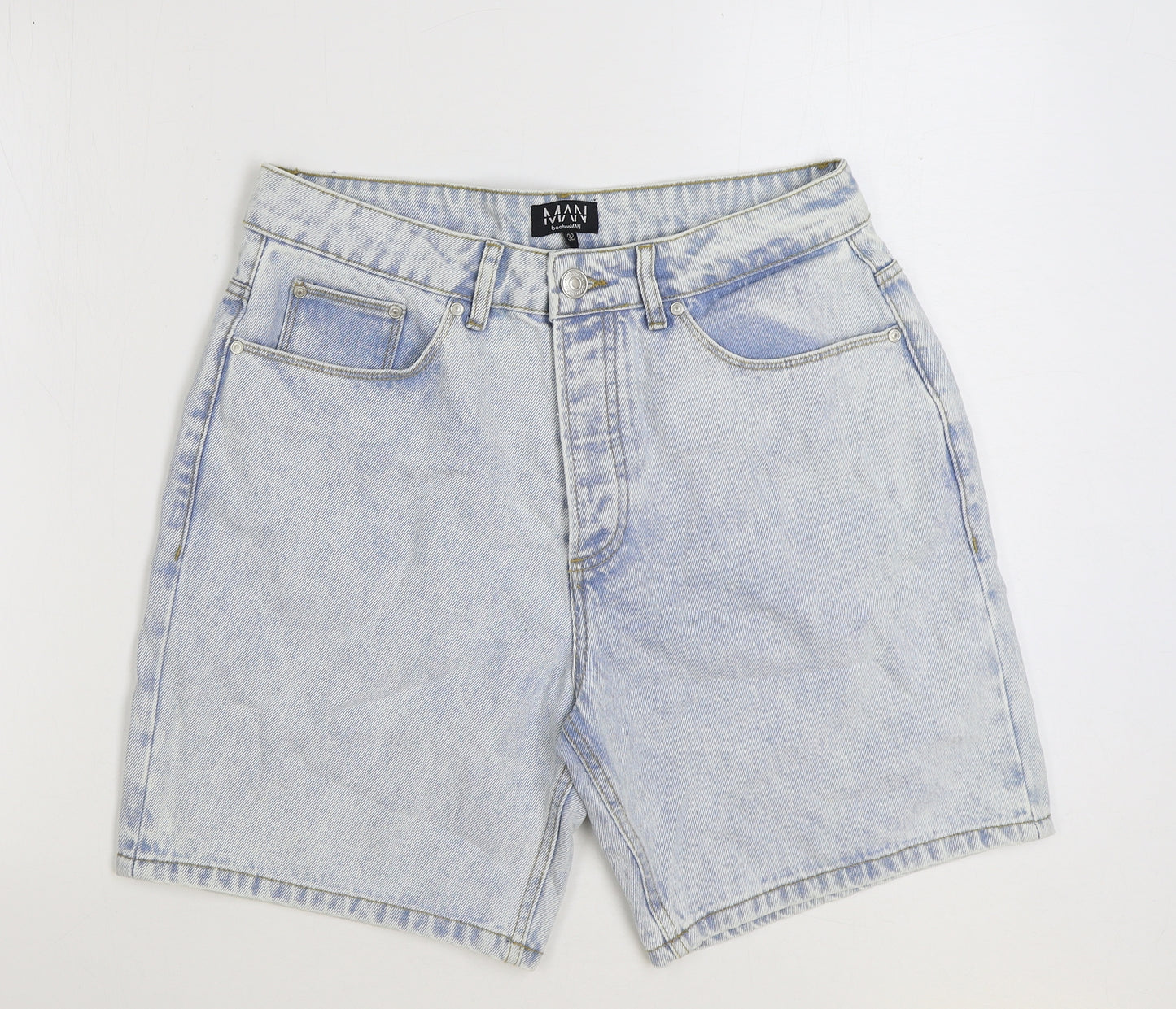 Boohoo Mens Blue Cotton Bermuda Shorts Size 32 in L8 in Regular Button