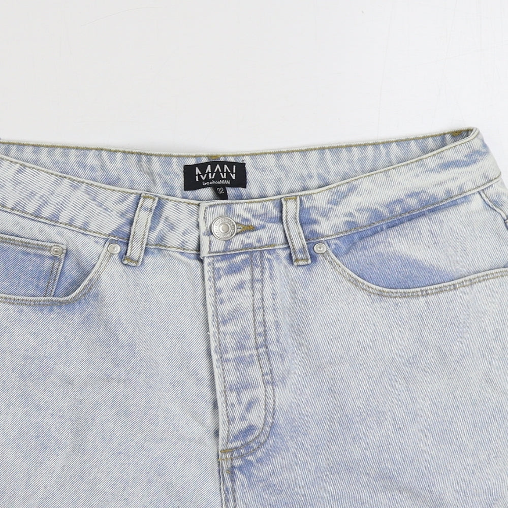 Boohoo Mens Blue Cotton Bermuda Shorts Size 32 in L8 in Regular Button