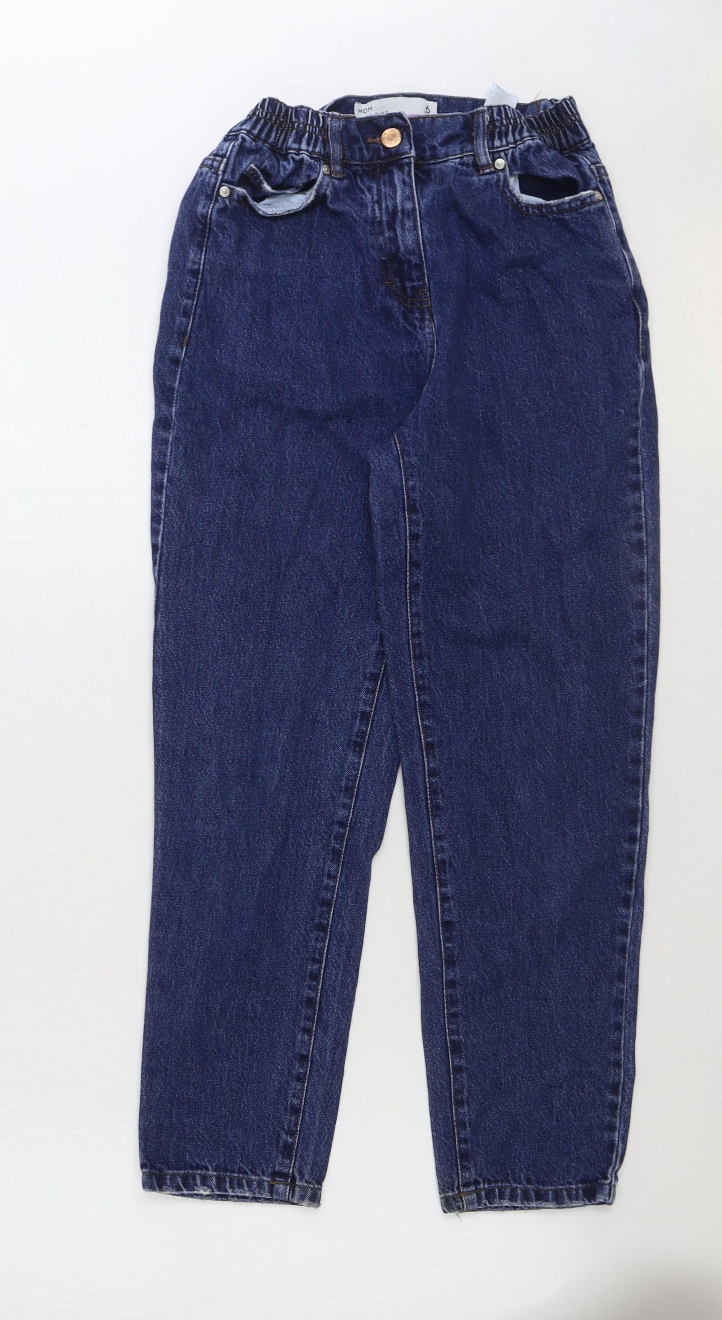 Marks and Spencer Womens Blue Cotton Mom Jeans Size 6 L26 in Regular Button
