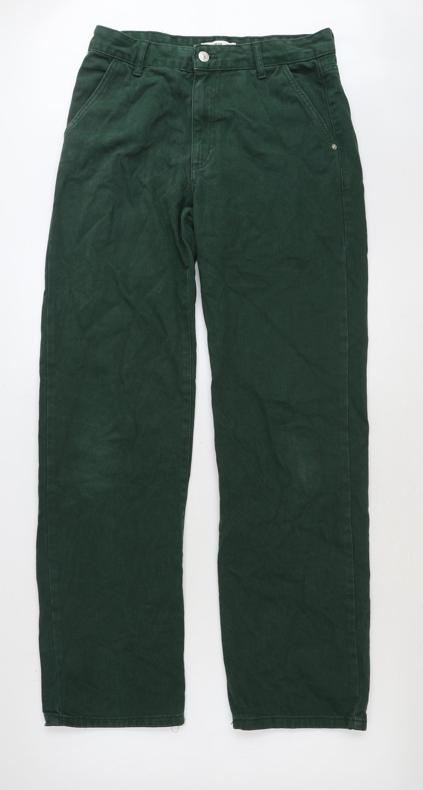 Pull&Bear Womens Green Cotton Straight Jeans Size 10 L33 in Regular Button