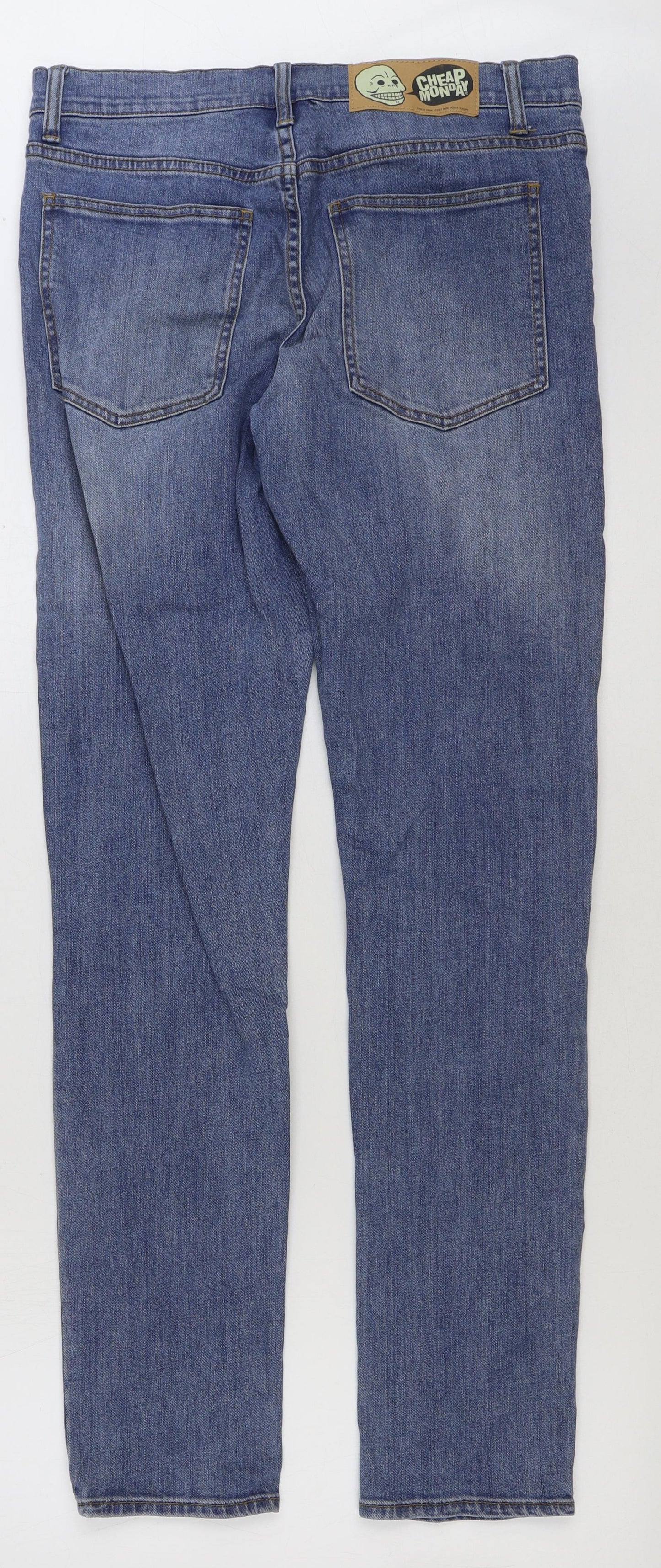 Cheap Monday Mens Blue Cotton Straight Jeans Size 33 in L32 in Regular Button