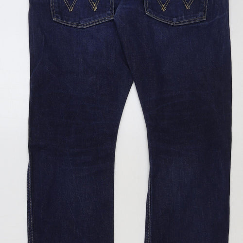 Wrangler Mens Blue Cotton Straight Jeans Size 34 in L32 in Regular Button