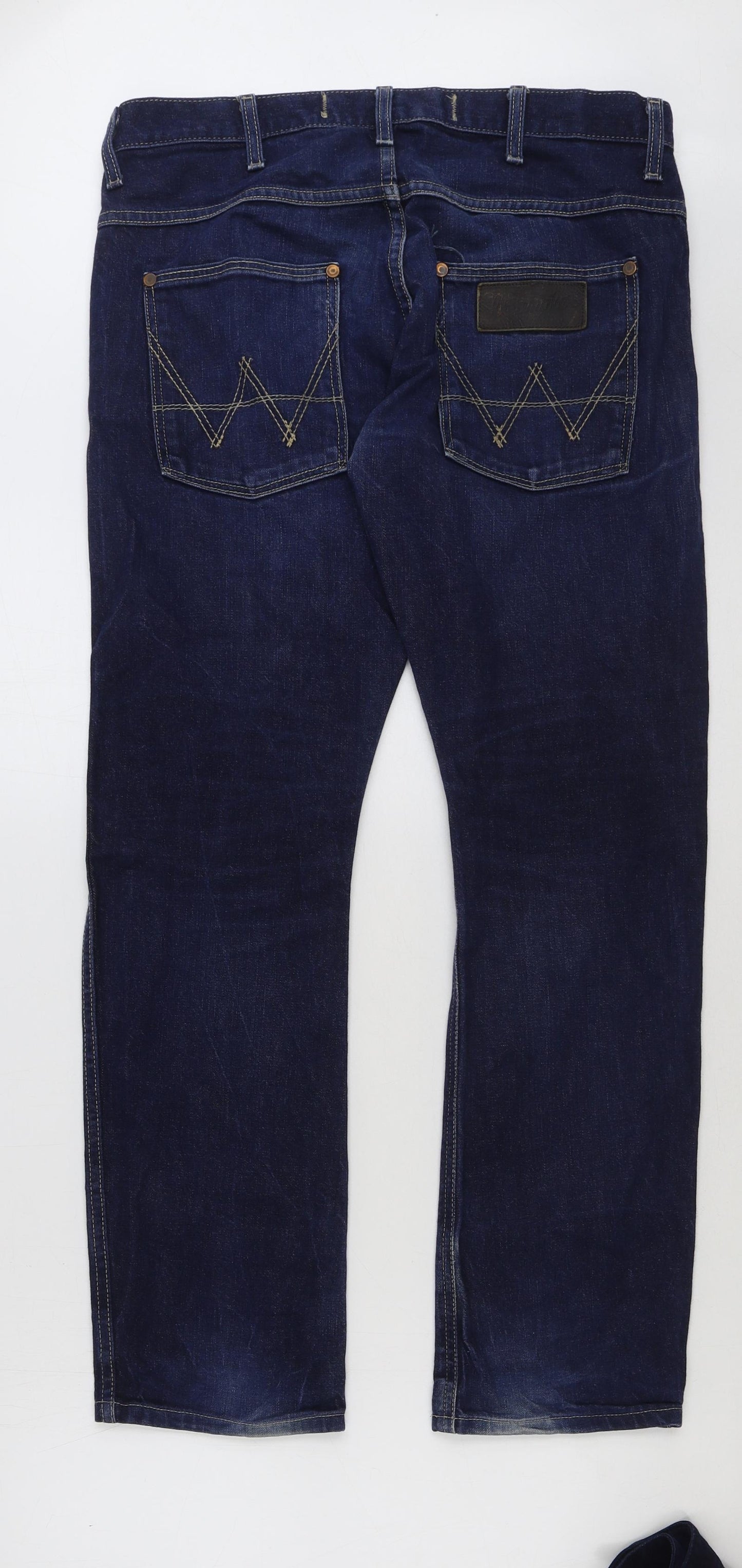 Wrangler Mens Blue Cotton Straight Jeans Size 34 in L32 in Regular Button