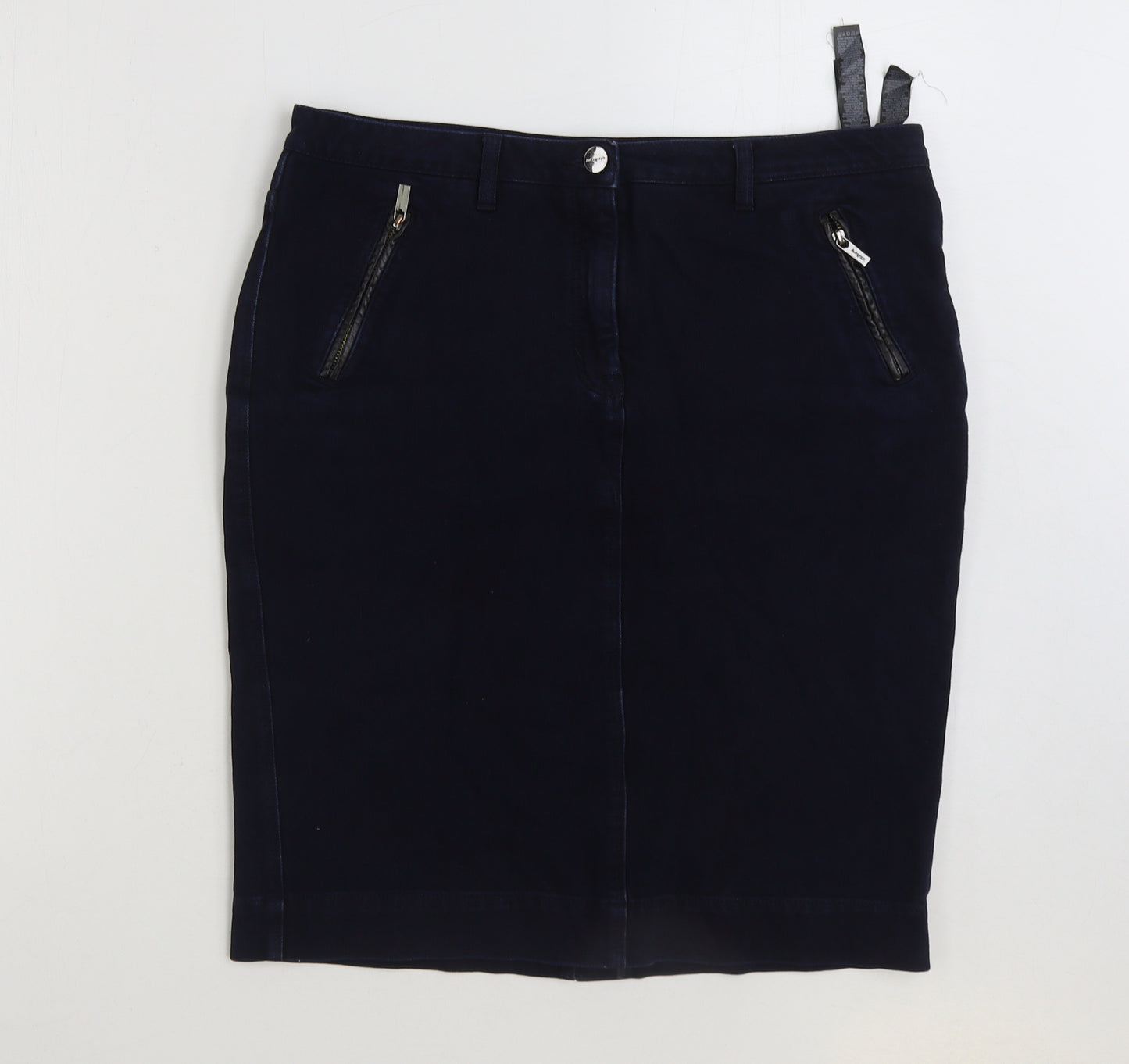 Marks and Spencer Womens Blue Cotton Straight & Pencil Skirt Size 14 Button