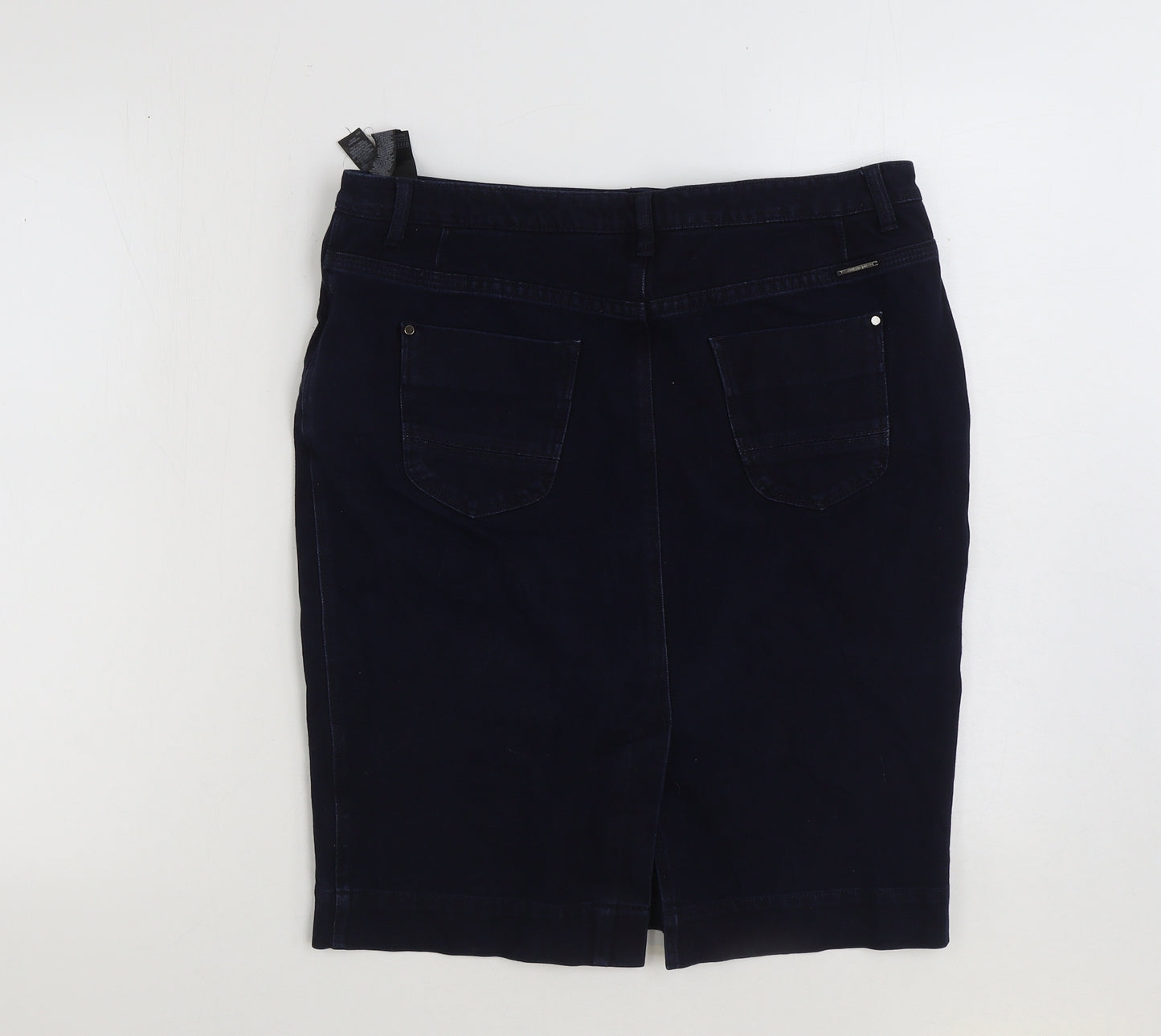 Marks and Spencer Womens Blue Cotton Straight & Pencil Skirt Size 14 Button