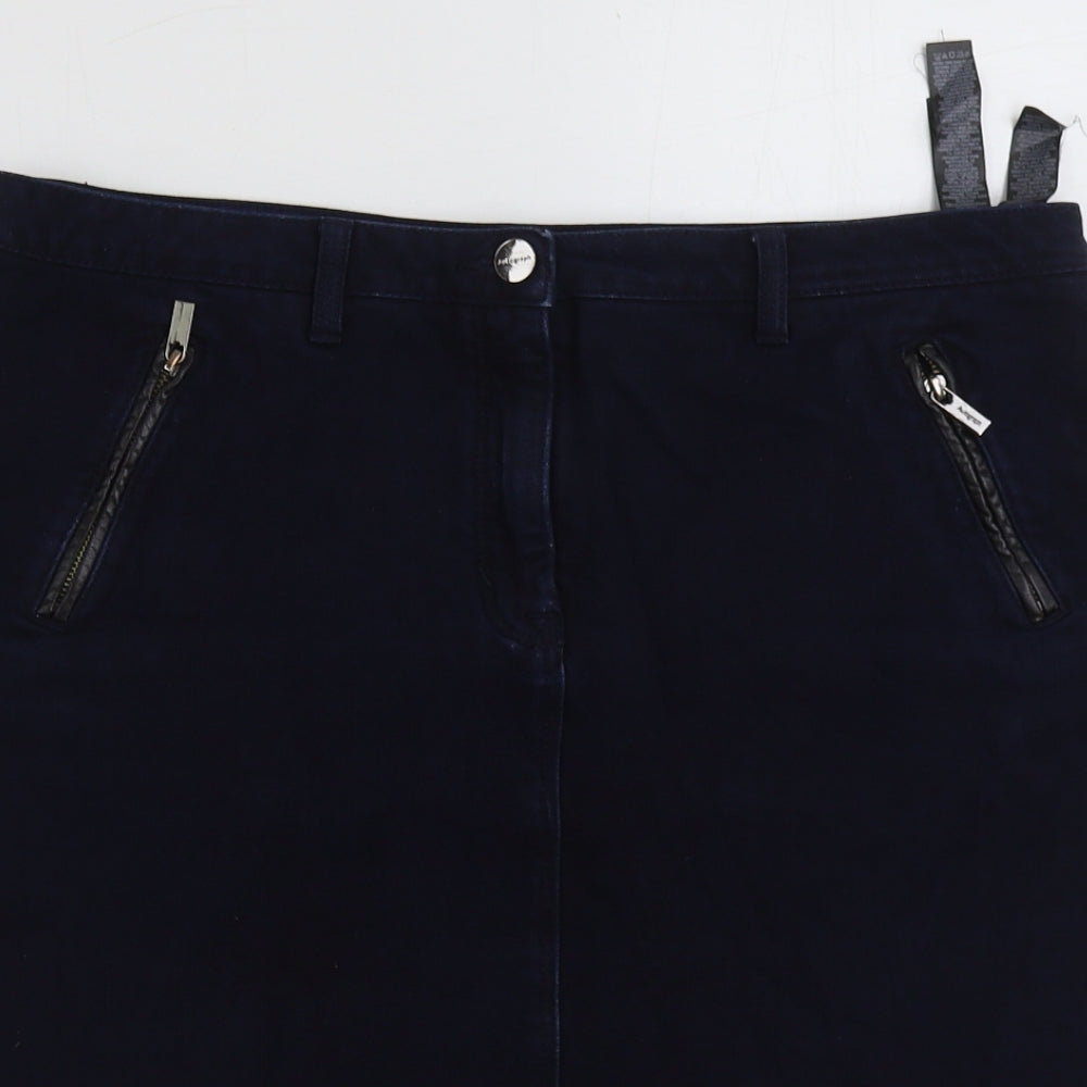 Marks and Spencer Womens Blue Cotton Straight & Pencil Skirt Size 14 Button