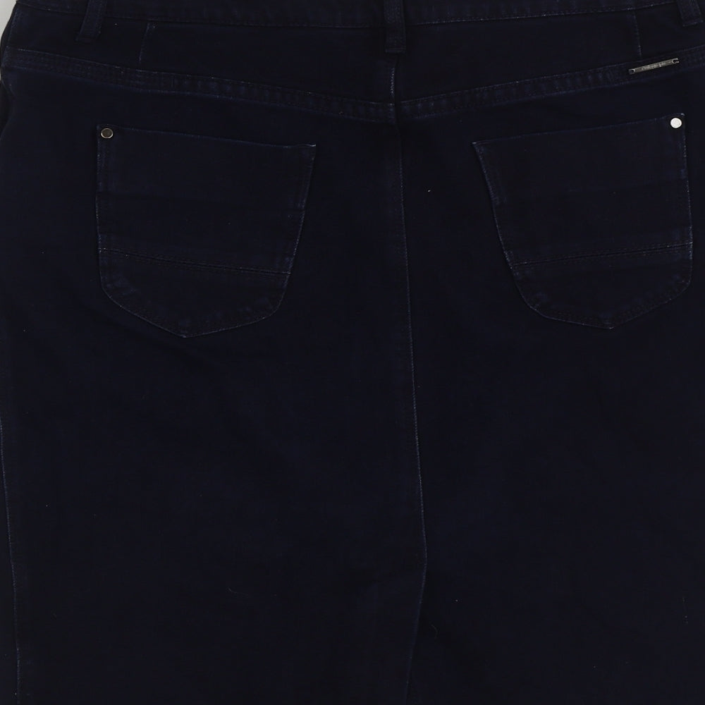 Marks and Spencer Womens Blue Cotton Straight & Pencil Skirt Size 14 Button