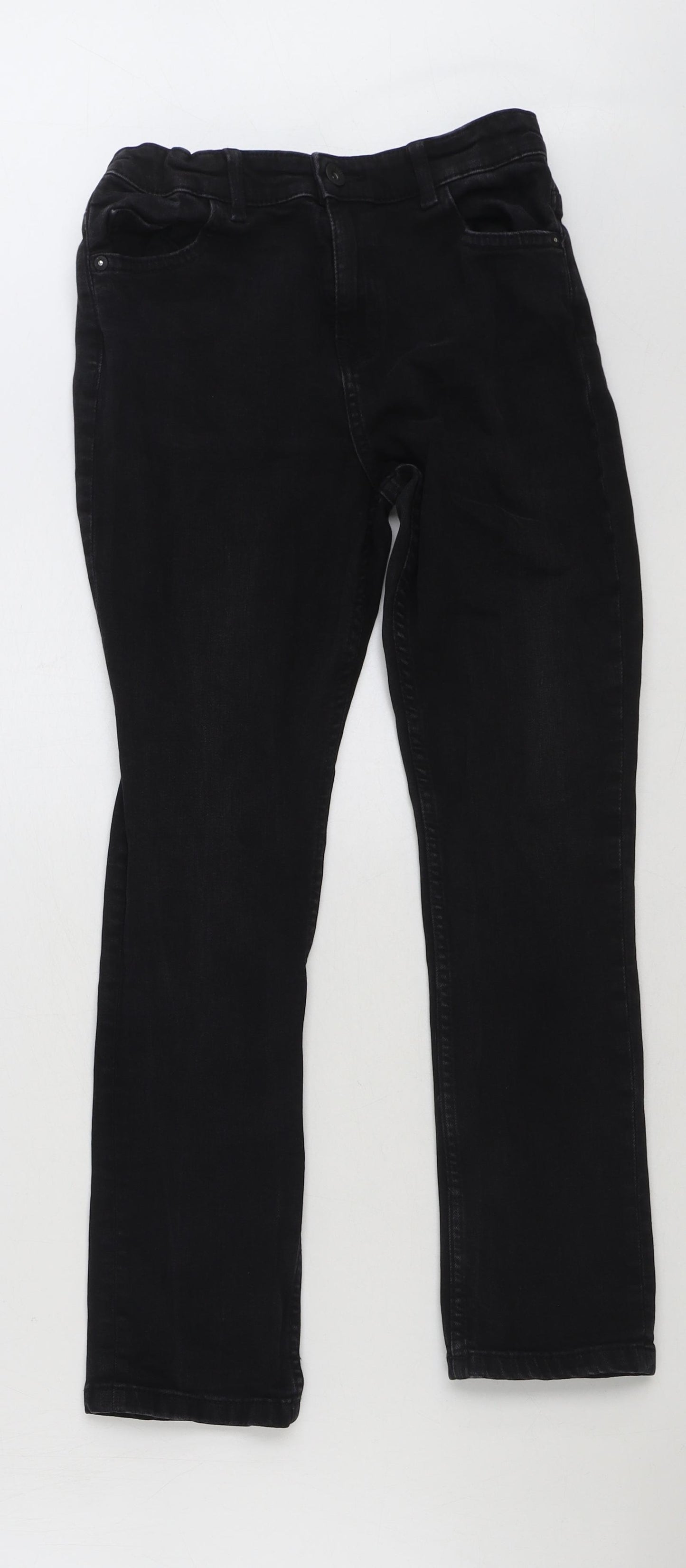 Marks and Spencer Girls Black Cotton Straight Jeans Size 11-12 Years Regular Button