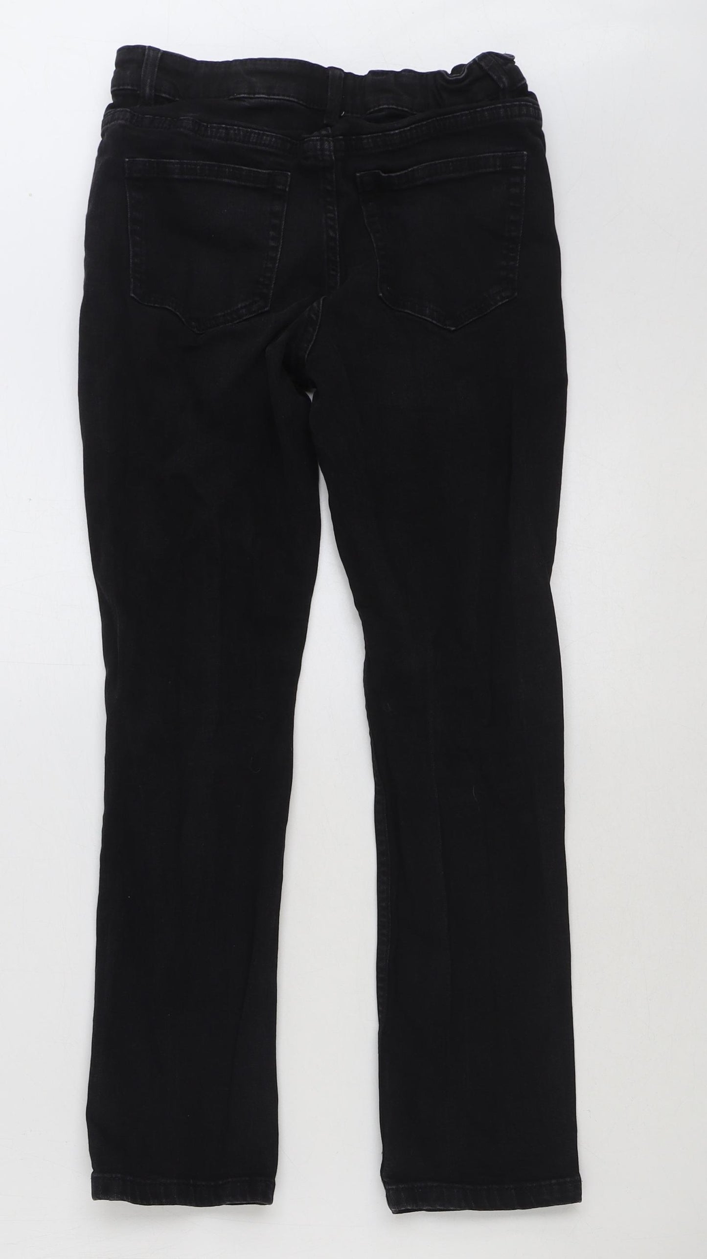 Marks and Spencer Girls Black Cotton Straight Jeans Size 11-12 Years Regular Button