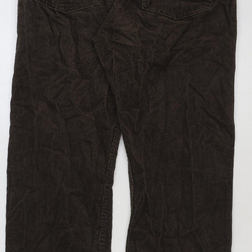Marks and Spencer Mens Brown Cotton Trousers Size 34 in L29 in Regular Button