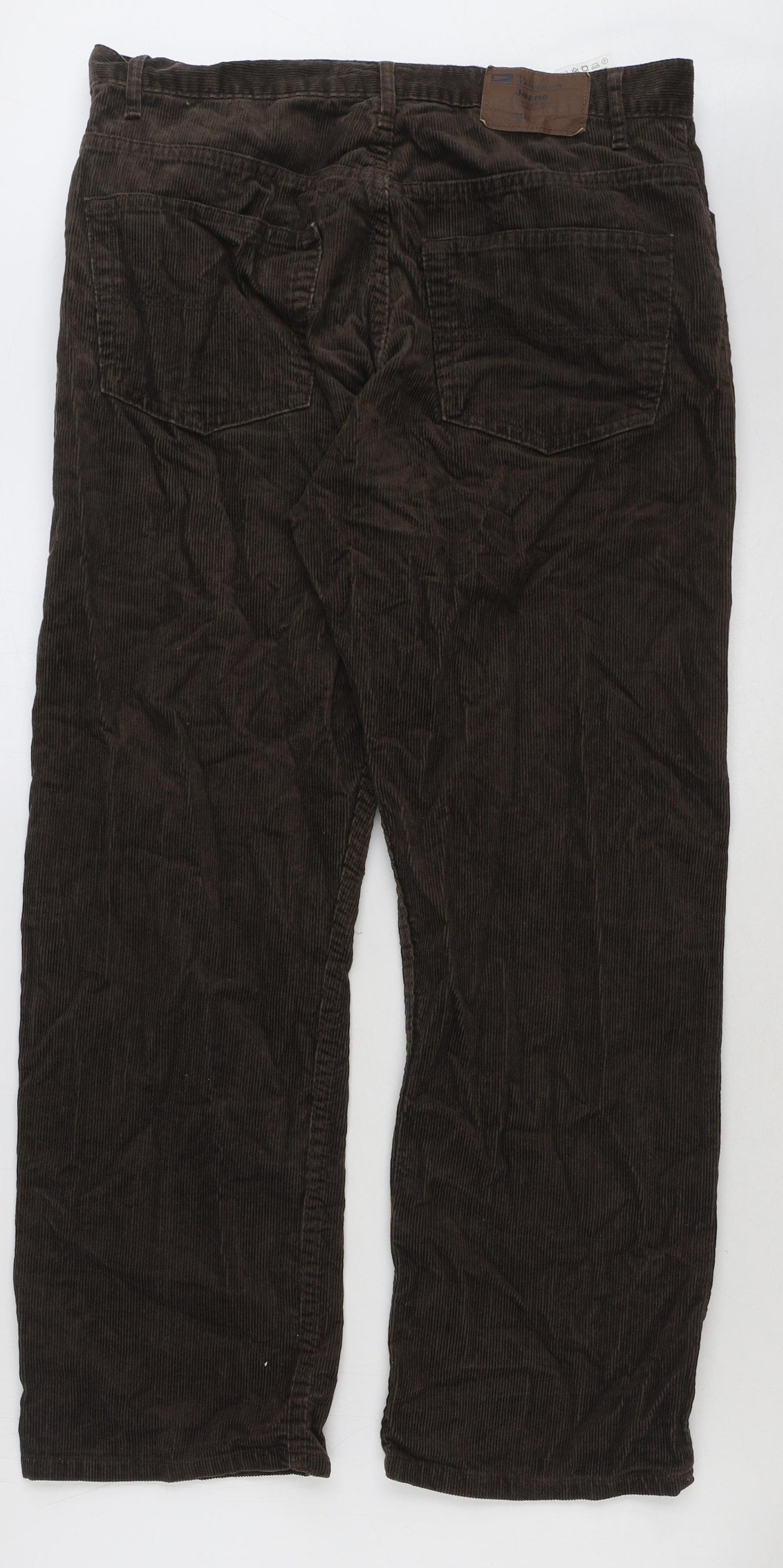 Marks and Spencer Mens Brown Cotton Trousers Size 34 in L29 in Regular Button