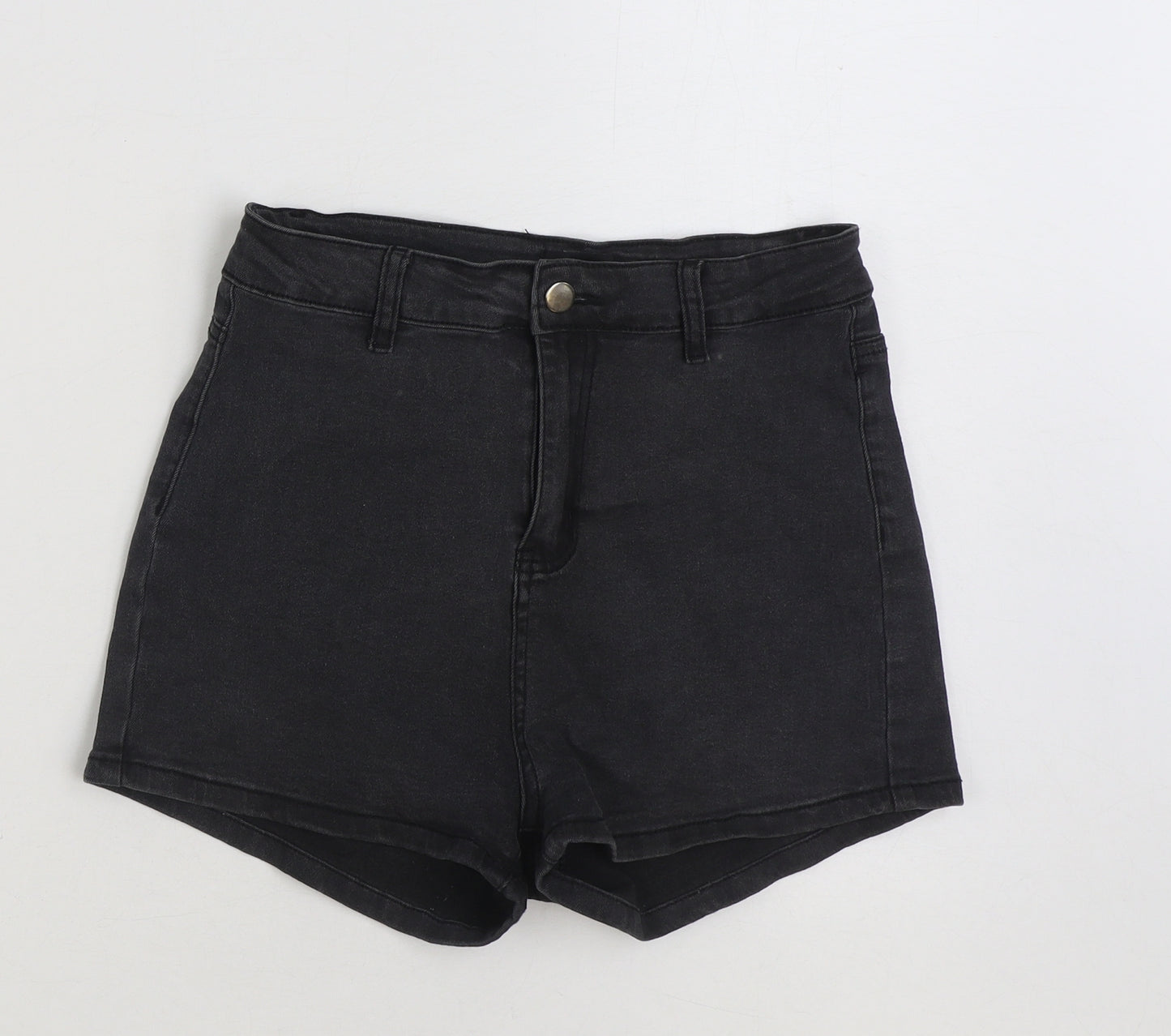 PRETTYLITTLETHING Womens Black Cotton Hot Pants Shorts Size 12 Regular Button
