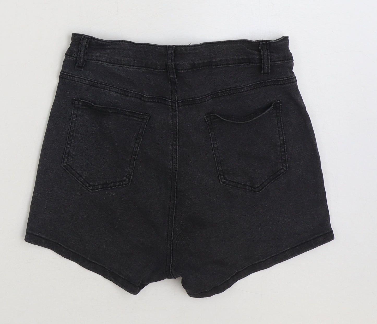 PRETTYLITTLETHING Womens Black Cotton Hot Pants Shorts Size 12 Regular Button