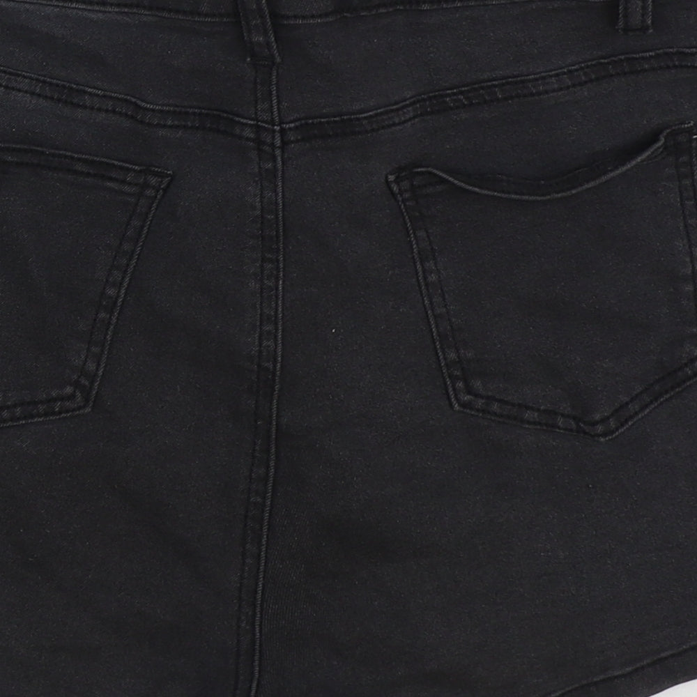 PRETTYLITTLETHING Womens Black Cotton Hot Pants Shorts Size 12 Regular Button