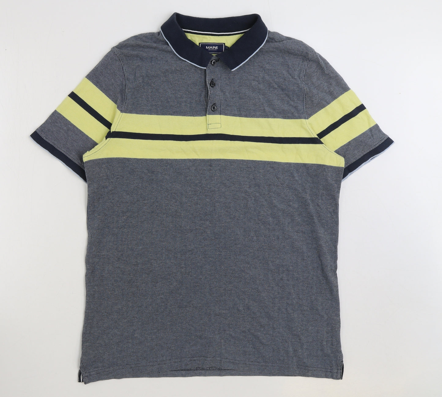 Maine Mens Multicoloured Colourblock Cotton T-Shirt Size L Collared