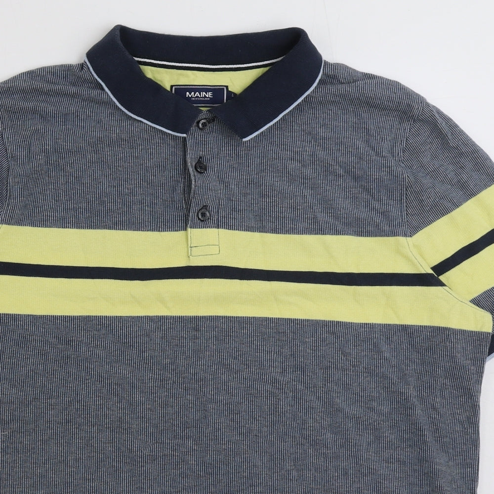 Maine Mens Multicoloured Colourblock Cotton T-Shirt Size L Collared