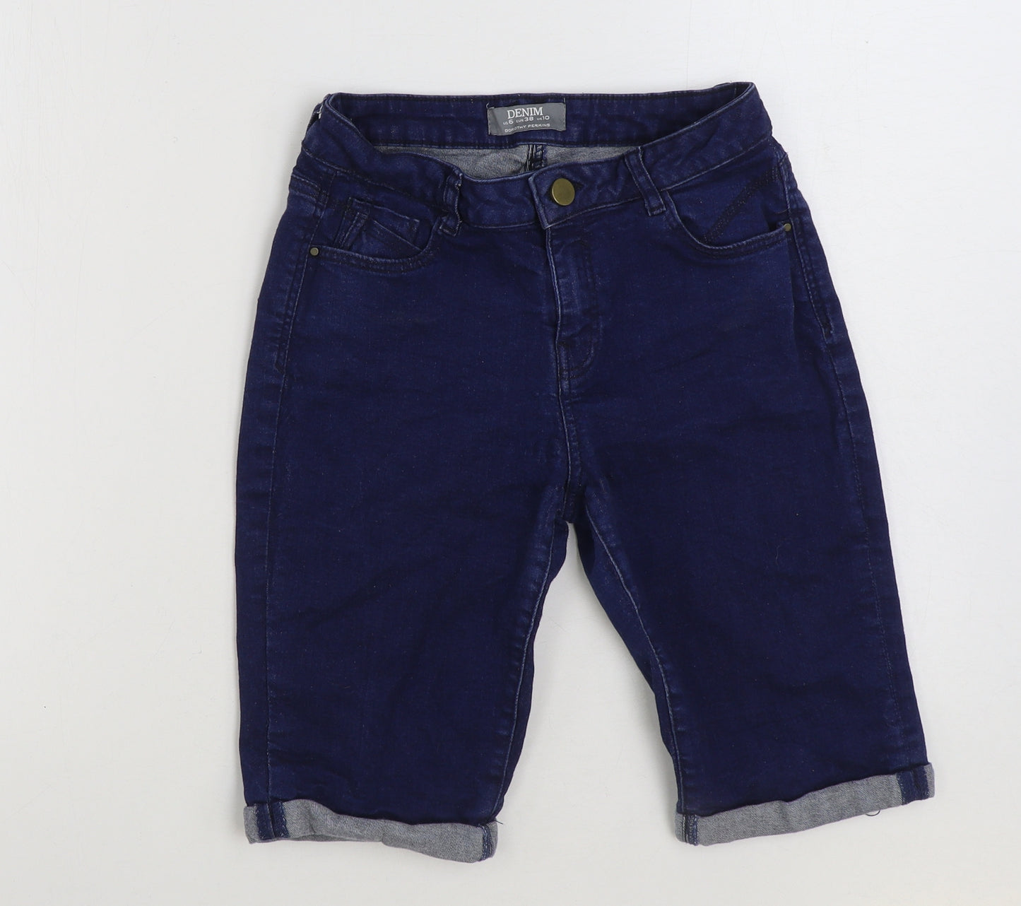 Dorothy Perkins Womens Blue Cotton Bermuda Shorts Size 10 L10 in Regular Button