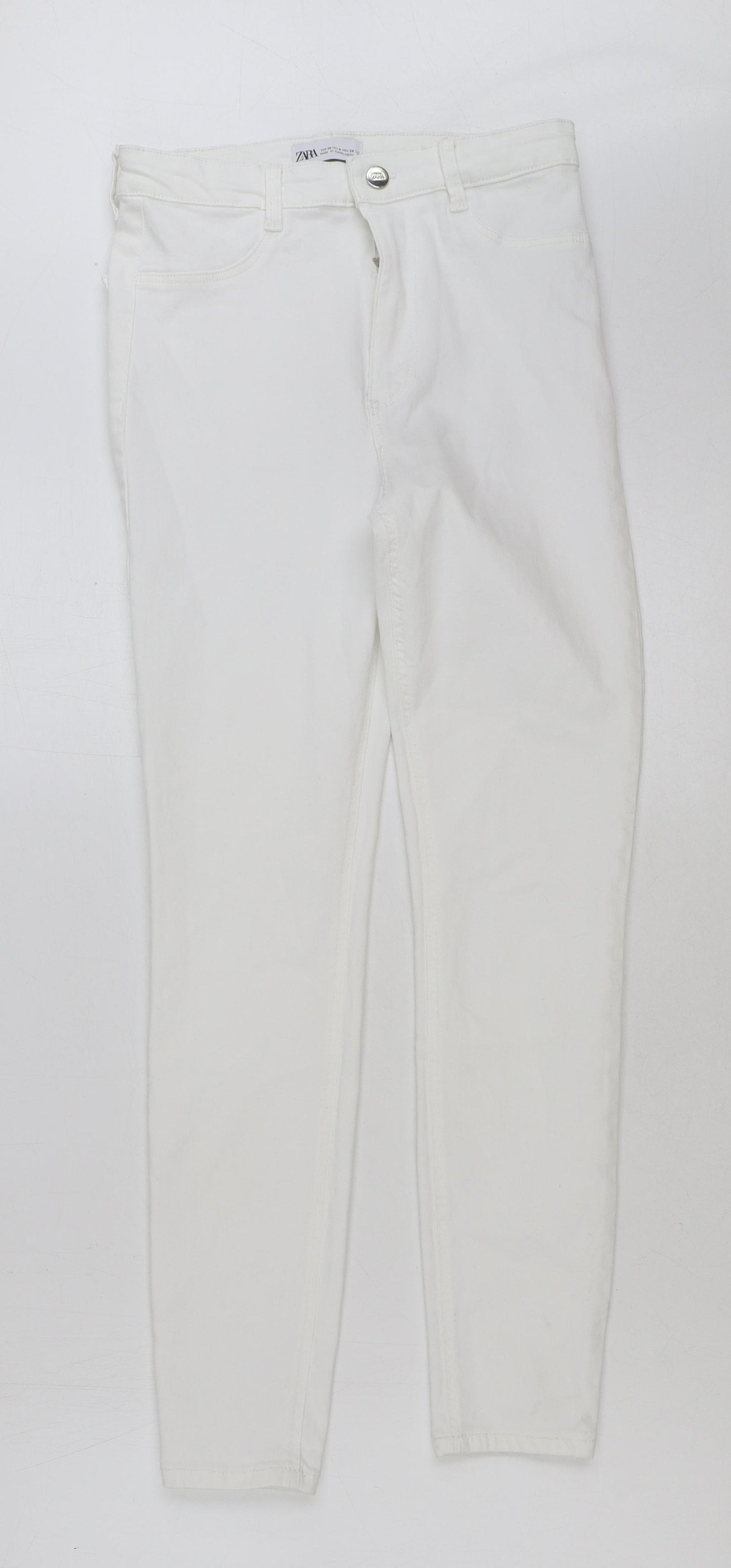 Zara Womens White Cotton Skinny Jeans Size 10 L28 in Regular Button