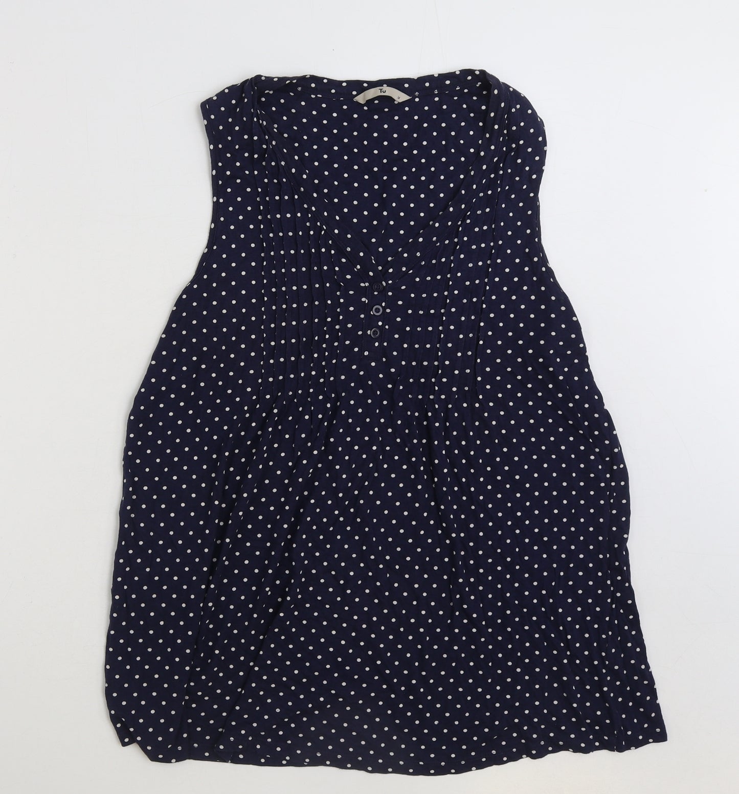 TU Womens Blue Polka Dot Cotton Basic Tank Size 16 V-Neck