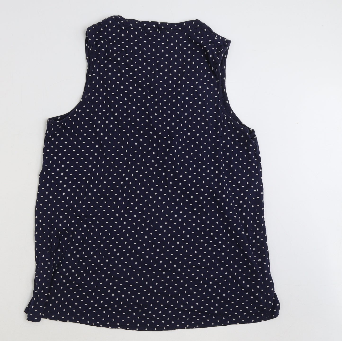 TU Womens Blue Polka Dot Cotton Basic Tank Size 16 V-Neck