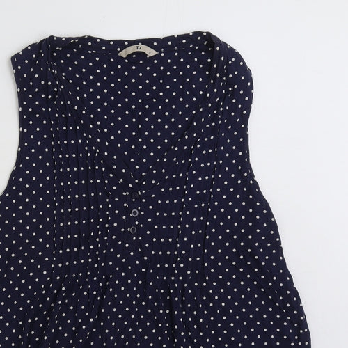TU Womens Blue Polka Dot Cotton Basic Tank Size 16 V-Neck