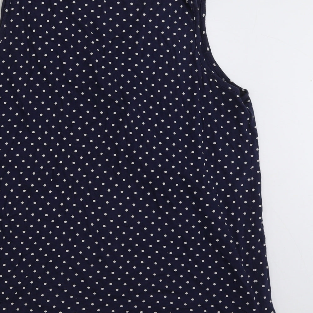 TU Womens Blue Polka Dot Cotton Basic Tank Size 16 V-Neck
