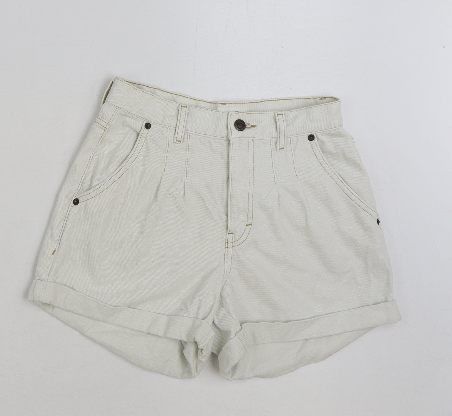 Topshop Womens White Cotton Bermuda Shorts Size 8 Regular Button