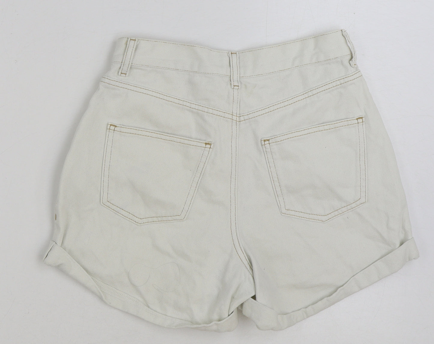 Topshop Womens White Cotton Bermuda Shorts Size 8 Regular Button