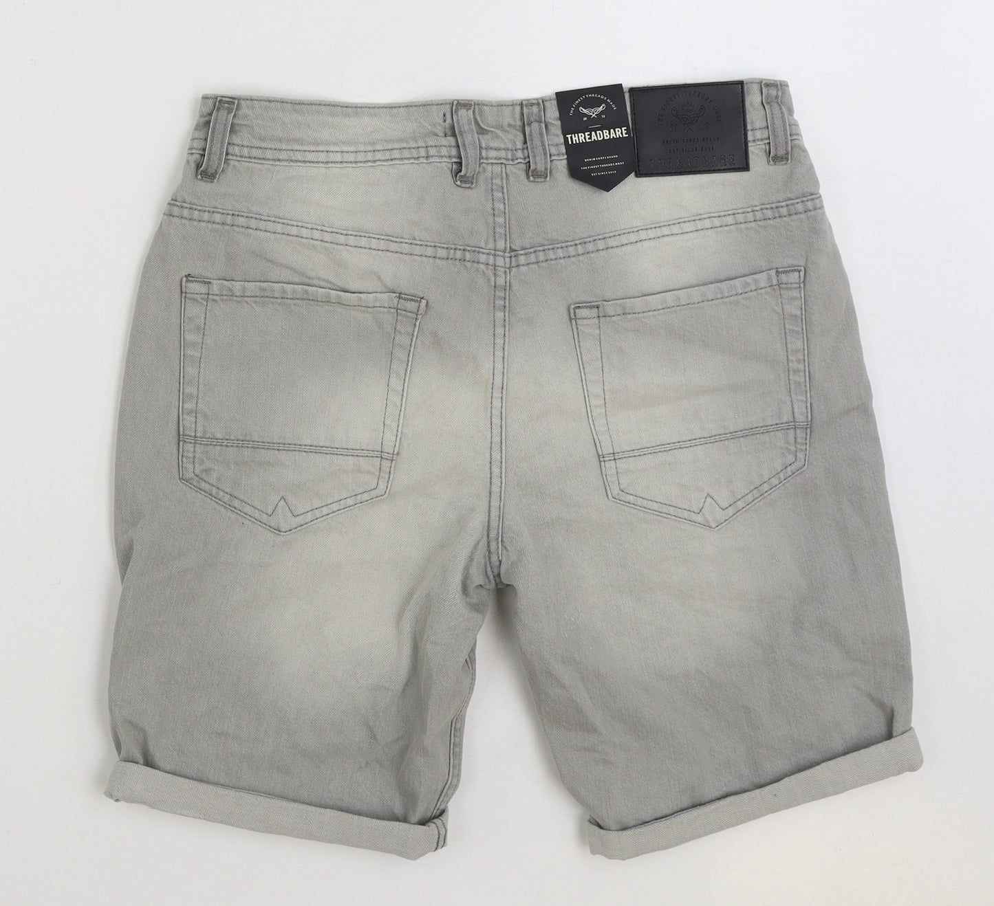 Threadbare Mens Grey Cotton Bermuda Shorts Size 32 in L9 in Regular Button