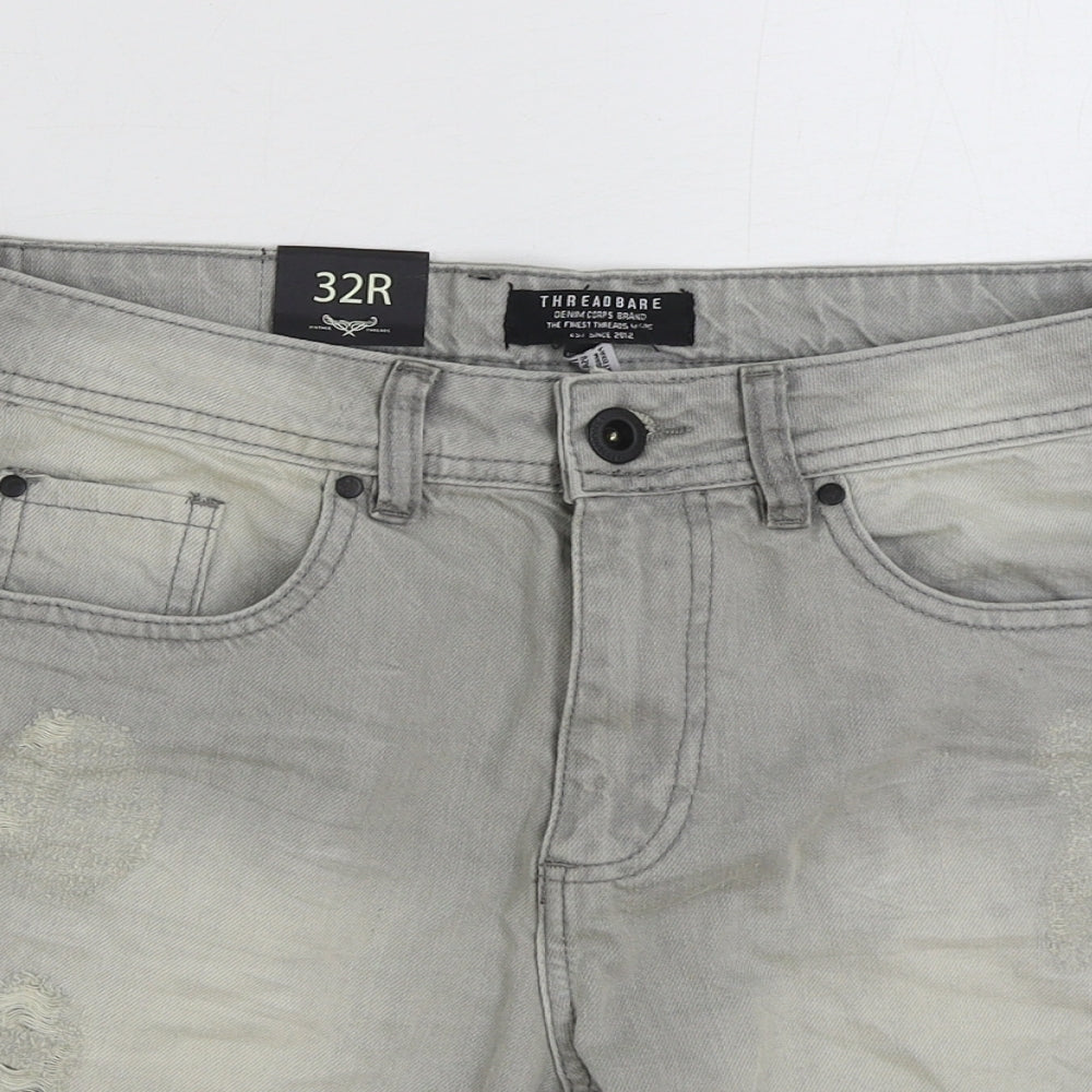 Threadbare Mens Grey Cotton Bermuda Shorts Size 32 in L9 in Regular Button