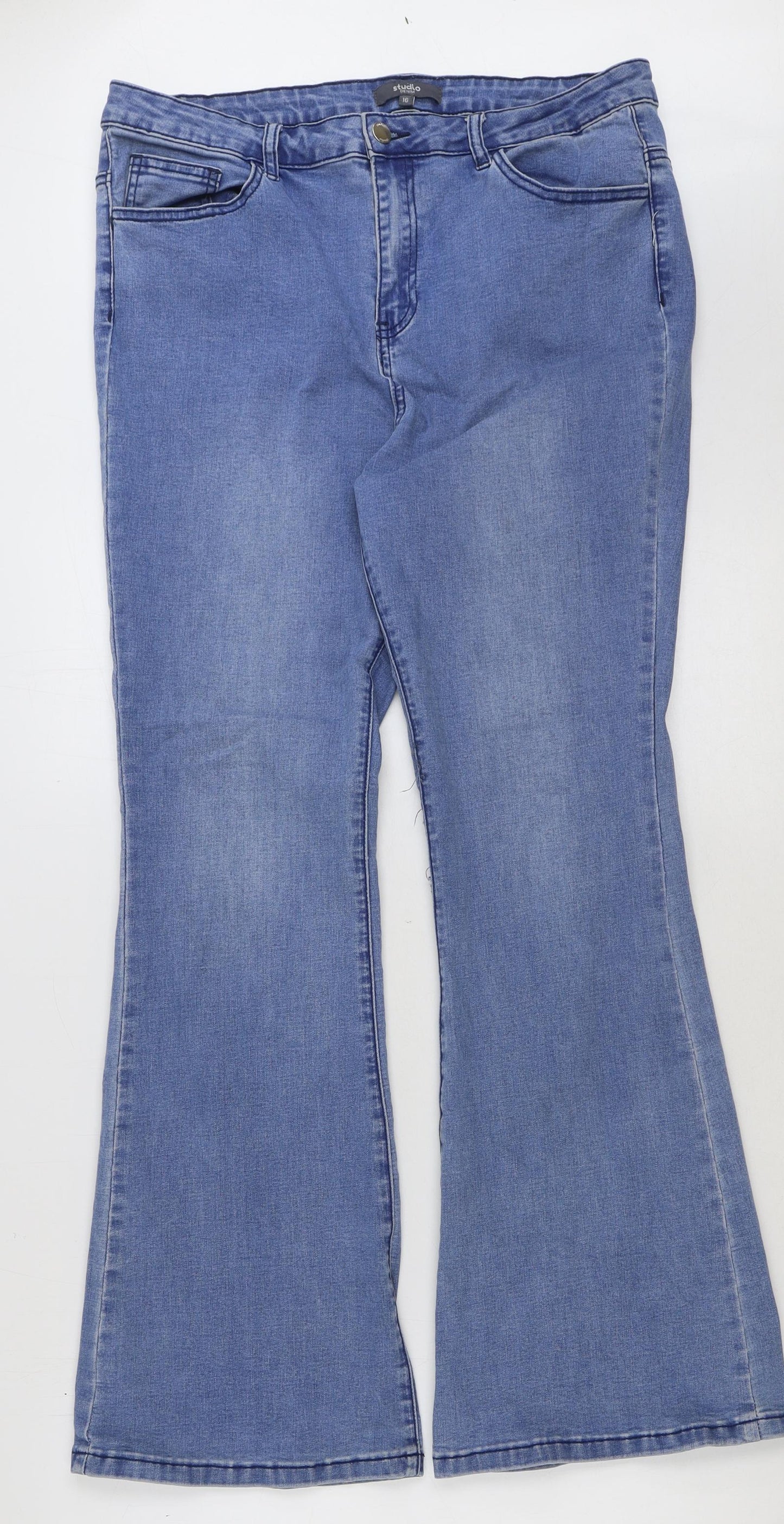 Studio Womens Blue Cotton Flared Jeans Size 16 L31 in Regular Button