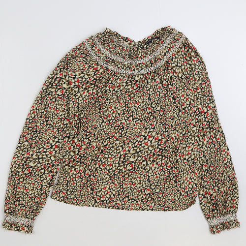 Marks and Spencer Womens Multicoloured Geometric Cotton Basic Blouse Size 8 Round Neck