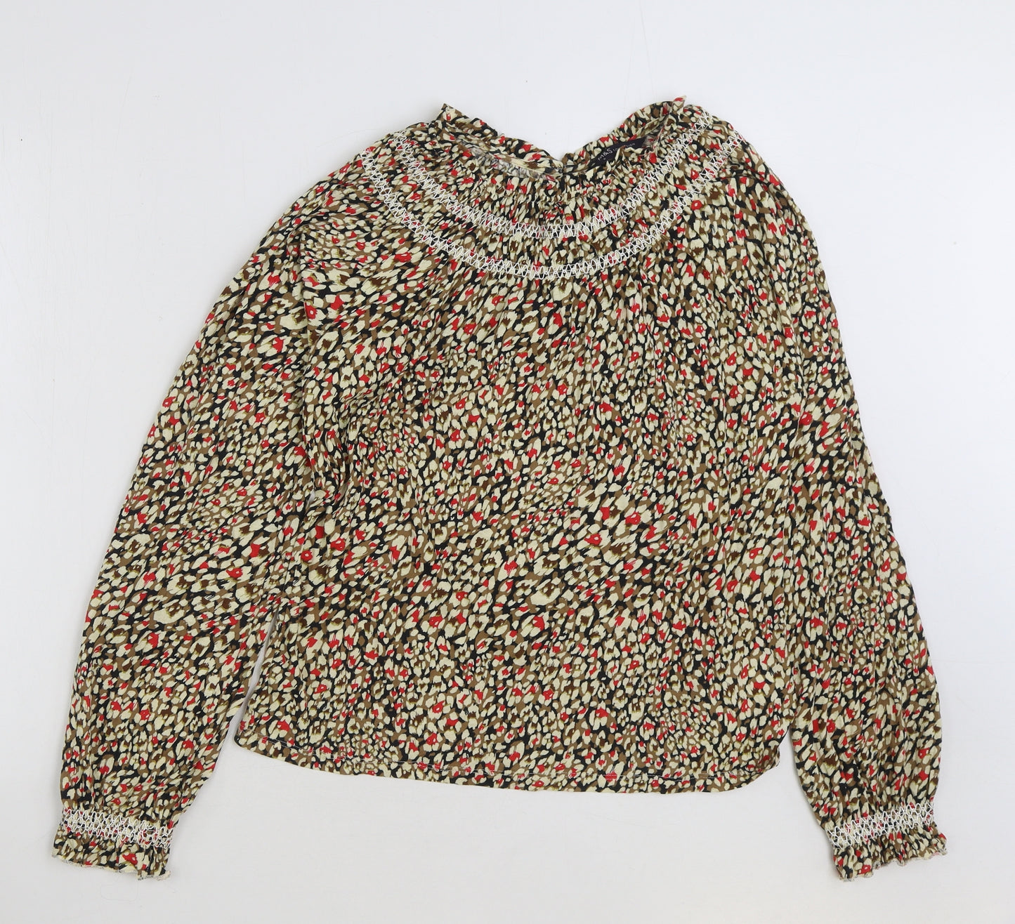 Marks and Spencer Womens Multicoloured Geometric Cotton Basic Blouse Size 8 Round Neck