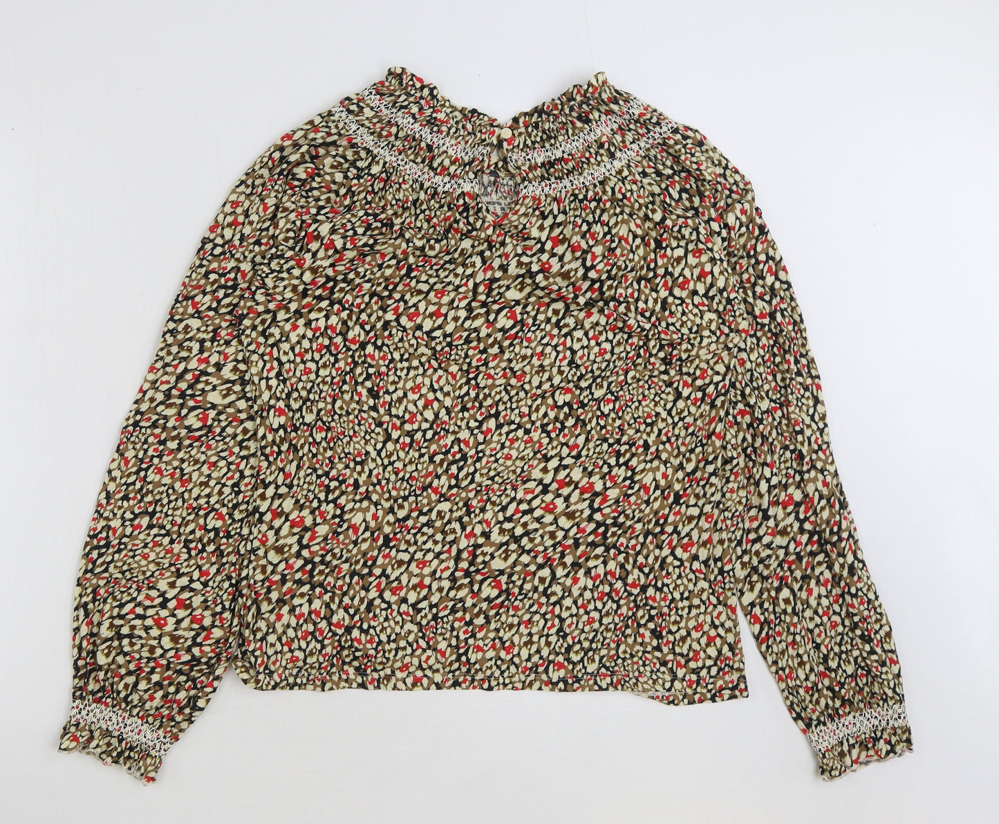 Marks and Spencer Womens Multicoloured Geometric Cotton Basic Blouse Size 8 Round Neck