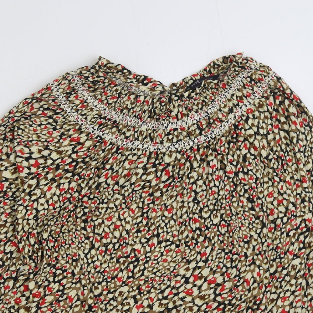 Marks and Spencer Womens Multicoloured Geometric Cotton Basic Blouse Size 8 Round Neck