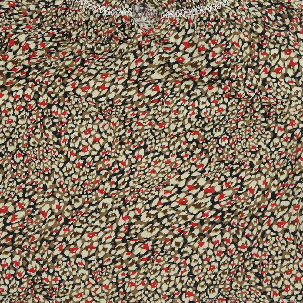 Marks and Spencer Womens Multicoloured Geometric Cotton Basic Blouse Size 8 Round Neck