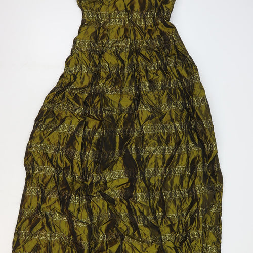 Frank Usher Womens Gold Striped Polyester Ball Gown Size 10 Square Neck Zip