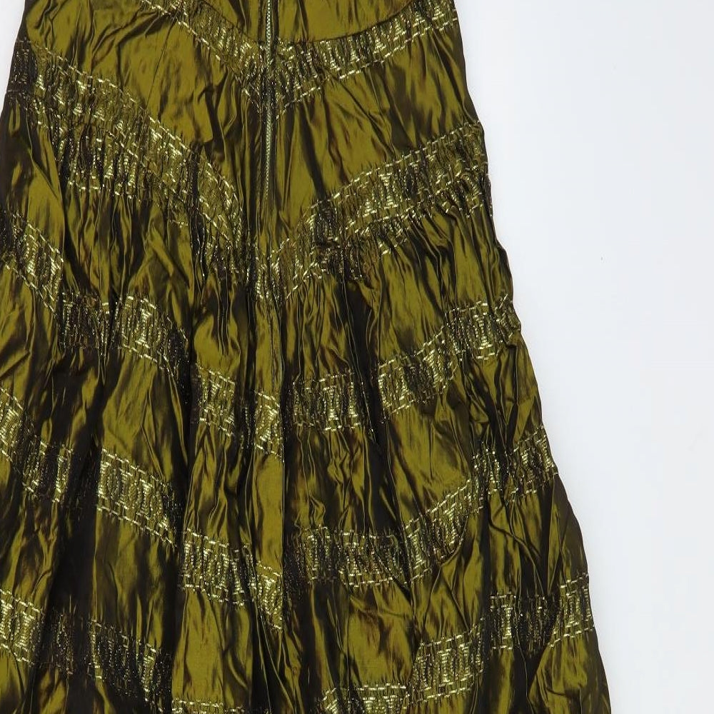 Frank Usher Womens Gold Striped Polyester Ball Gown Size 10 Square Neck Zip